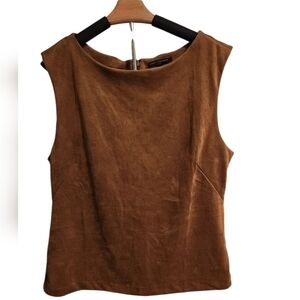 Banana Republic Womens Shell Tank Top Faux Suede Sleeveless Brown L